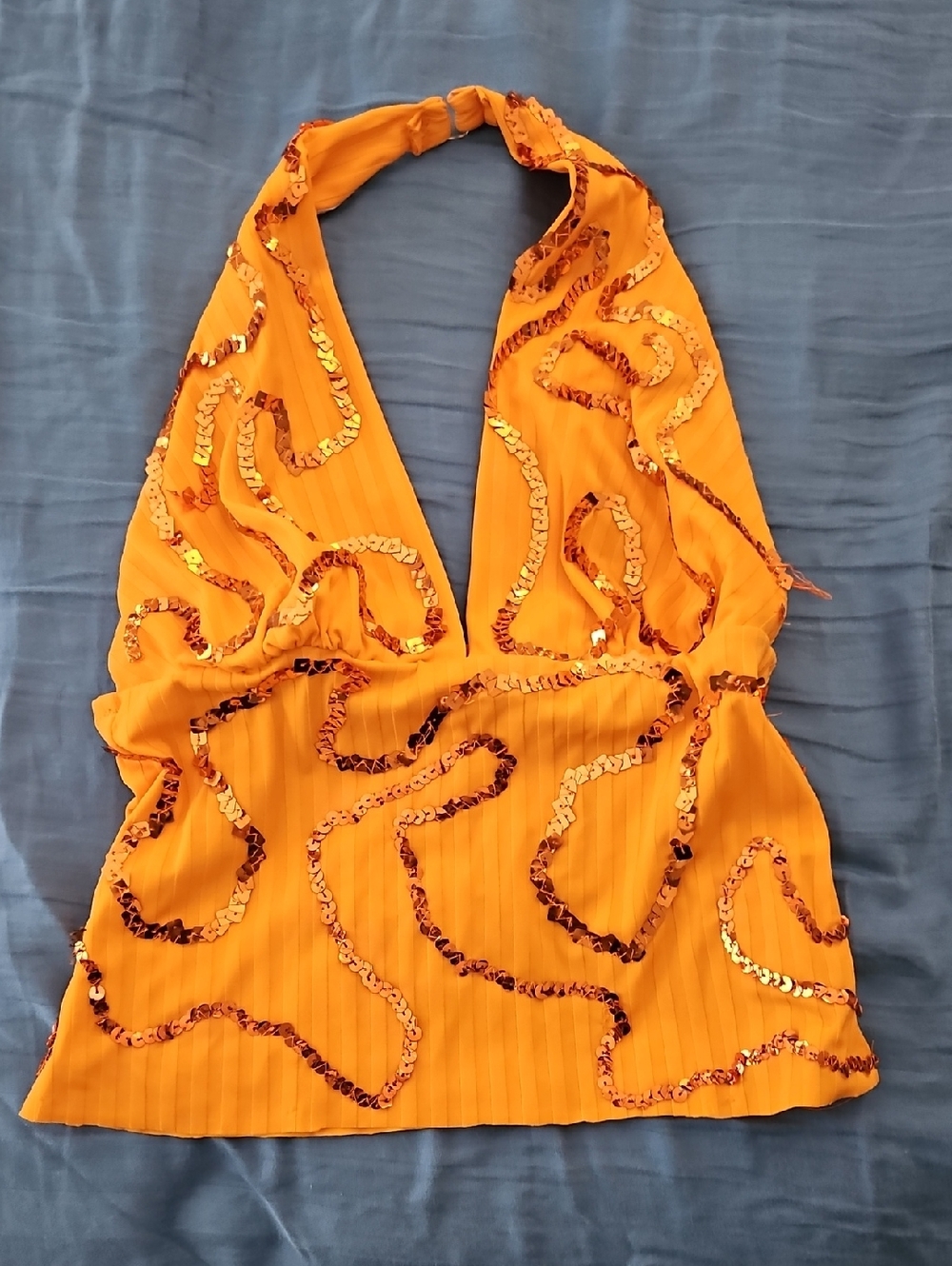 Orange Sequin Halter Top